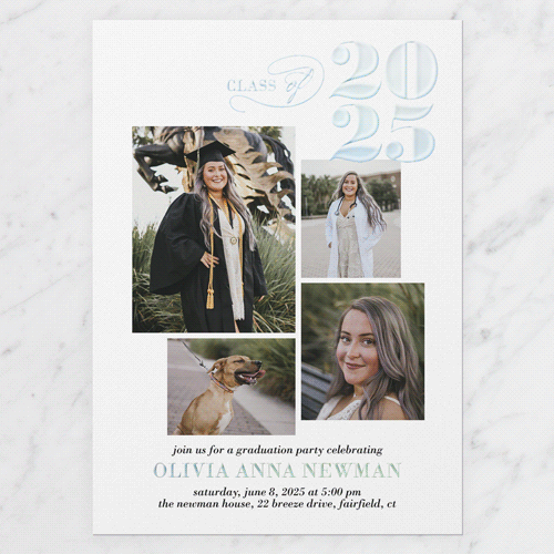 Script Class Graduation Invitation, Iridescent Foil, White, 5x7, Matte, Personalized Foil Cardstock, Square