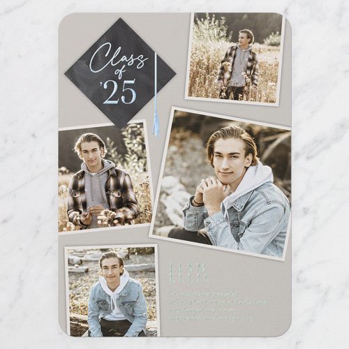 Tassel Snapshots Graduation Invitation, Beige, Iridescent Foil, 5x7, Matte, Personalized Foil Cardstock, Rounded