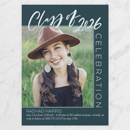 Modern Mix Graduation Invitation, Iridescent Foil, Blue, 5x7, Matte, Personalized Foil Cardstock, Square, Sapphire