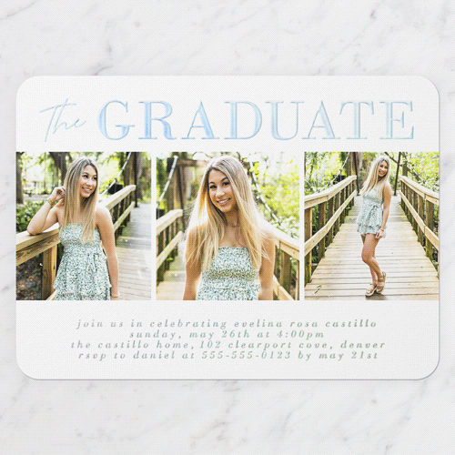 Shining Style Graduation Invitation, Iridescent Foil, Green, 5x7, Matte, Personalized Foil Cardstock, Rounded, Sage