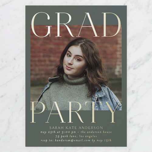 Proud Type Graduation Invitation, Gold Foil, Green, 5x7, Matte, Personalized Foil Cardstock, Square, Hunter