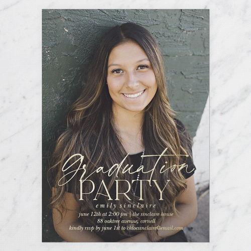 Graceful Designation Graduation Invitation, Gold Foil, White, 5x7, Matte, Personalized Foil Cardstock, Square, White