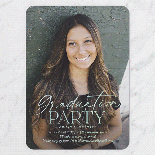 Graceful Designation Graduation Invitation, Iridescent Foil, White, 5x7, Matte, Personalized Foil Cardstock, Rounded, White