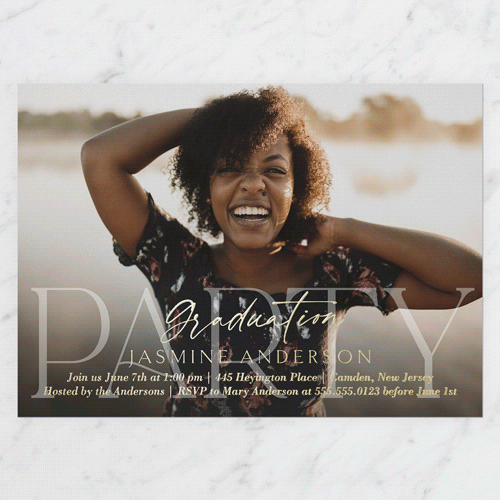 Antique Celebration Graduation Invitation, Gold Foil, White, 5x7, Matte, Personalized Foil Cardstock, Square, White