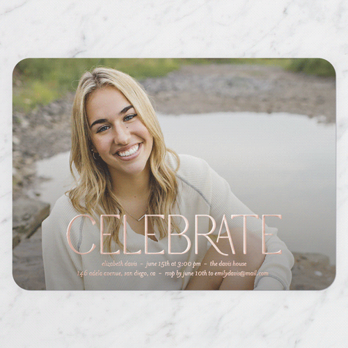Quiet Type Graduation Invitation, Rose Gold Foil, White, 5x7, Matte, Personalized Foil Cardstock, Rounded