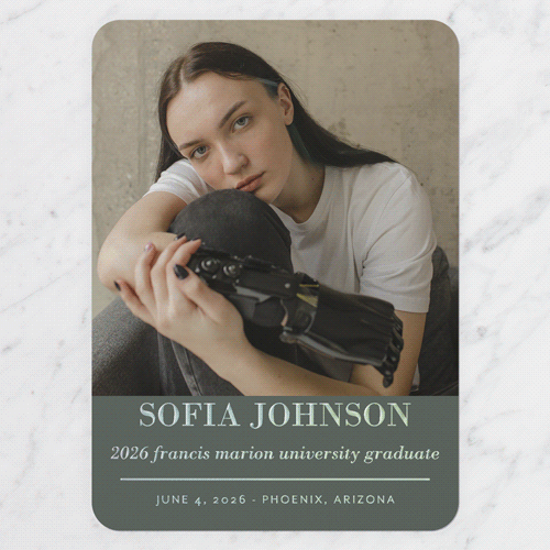 Brilliant Name Graduation Announcement, Iridescent Foil, Green, 5x7, Write Your Own, Matte, Personalized Foil Cardstock, Rounded, Forest