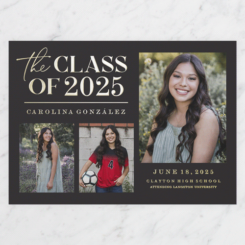 Classic Class Showcase Graduation Announcement, Grey, Gold Foil, 5x7, Matte, Personalized Foil Cardstock, Square