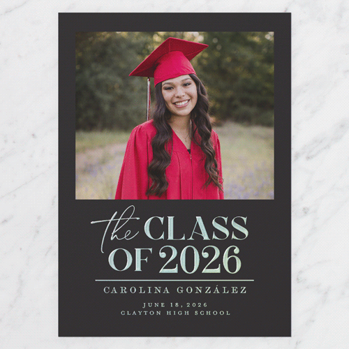 Classic Class Showcase Graduation Announcement, Grey, Iridescent Foil, 5x7, Matte, Personalized Foil Cardstock, Square, Charcoal