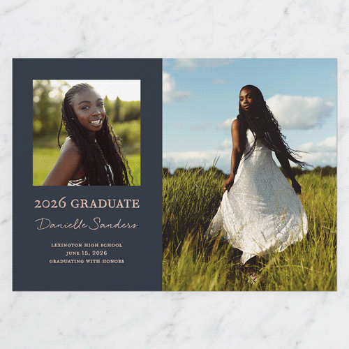 Superb Showcase Graduation Announcement, Rose Gold Foil, Black, 5x7, Write Your Own, Matte, Personalized Foil Cardstock, Square, Silhouette