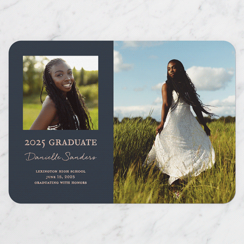 Superb Showcase Graduation Announcement, Rose Gold Foil, Black, 5x7, Write Your Own, Matte, Personalized Foil Cardstock, Rounded