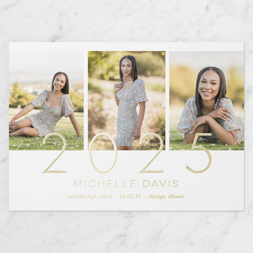 Remarkably Radiant Graduation Announcement, White, Gold Foil, 5x7, Matte, Personalized Foil Cardstock, Square