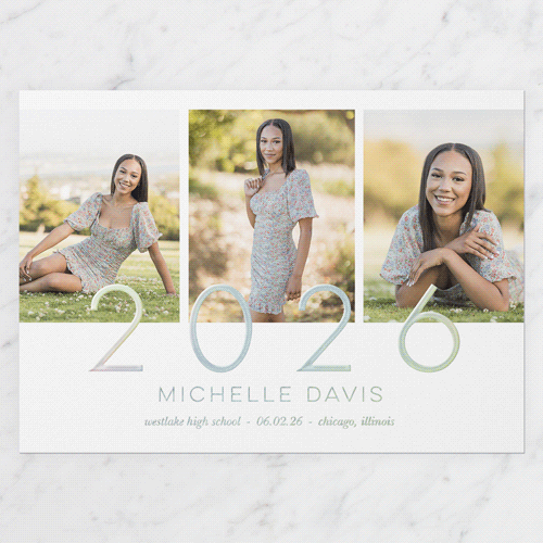 Remarkably Radiant Graduation Announcement, Iridescent Foil, White, 5x7, Matte, Personalized Foil Cardstock, Square, White