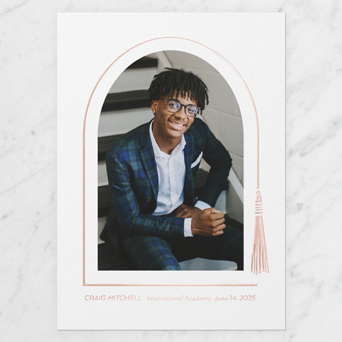 Tassel Border Graduation Announcement, Black, Rose Gold Foil, 5x7, Write Your Own, Matte, Personalized Foil Cardstock, Square