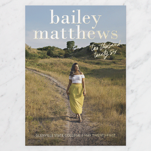 Fresh Focus Graduation Announcement, Gold Foil, White, 5x7, Matte, Personalized Foil Cardstock, Square, White