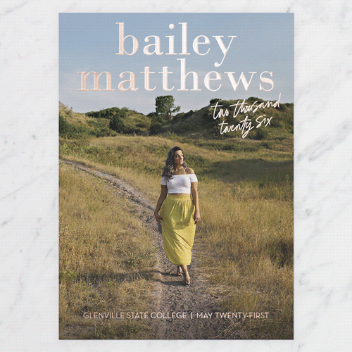 Fresh Focus Graduation Announcement, Rose Gold Foil, White, 5x7, Matte, Personalized Foil Cardstock, Square, White