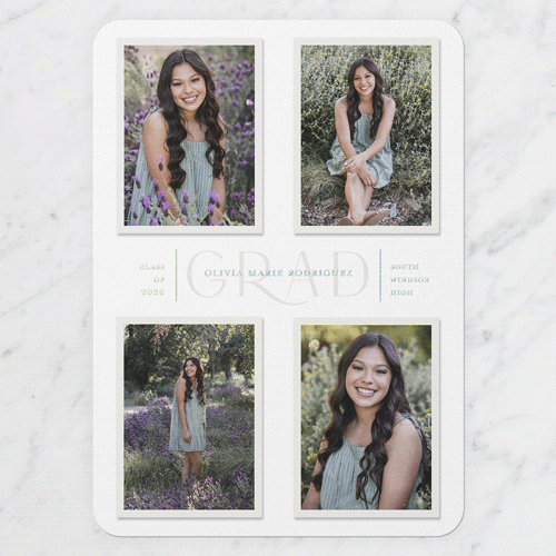 Focus Grad Graduation Announcement, White, Iridescent Foil, 5x7, Matte, Personalized Foil Cardstock, Rounded, White
