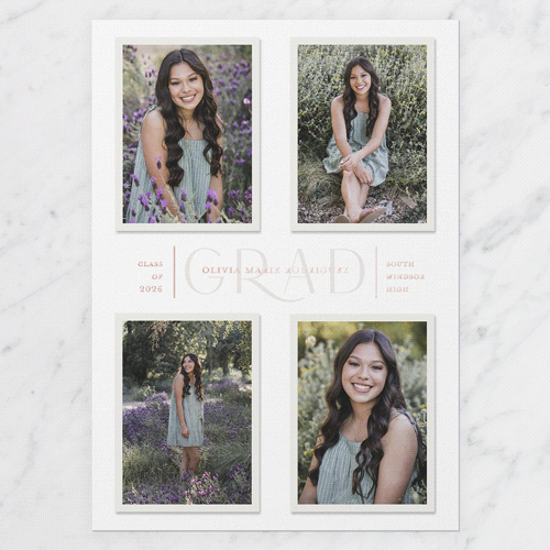 Focus Grad Graduation Announcement, Rose Gold Foil, White, 5x7, Matte, Personalized Foil Cardstock, Square, White