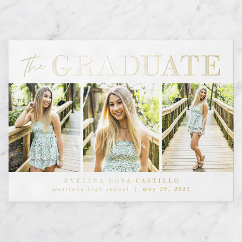 Shining Style Graduation Announcement, Gold Foil, Green, 5x7, Matte, Personalized Foil Cardstock, Square
