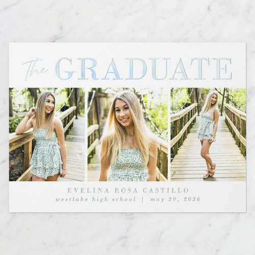 Shining Style Graduation Announcement, Iridescent Foil, Green, 5x7, Matte, Personalized Foil Cardstock, Square, Sage
