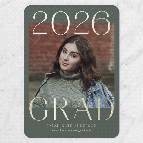 Proud Type Graduation Announcement, Green, Gold Foil, 5x7, Matte, Personalized Foil Cardstock, Rounded, Hunter