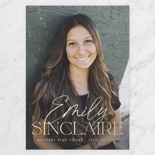 Graceful Designation Graduation Announcement, Gold Foil, White, 5x7, Matte, Personalized Foil Cardstock, Square, White