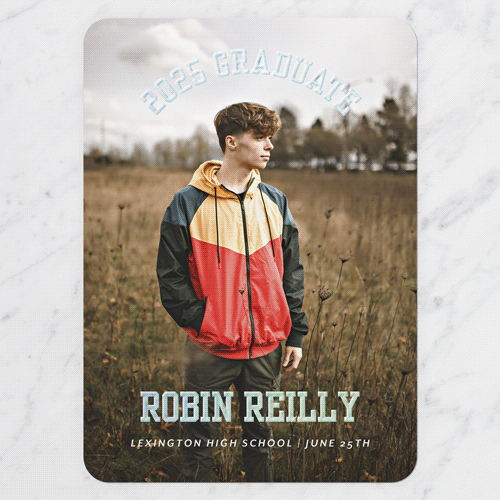Graduate Highlight Graduation Announcement, Rounded Corners, Black, Iridescent Foil, 5x7 Digital Foil Card, 2025