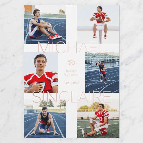 Perfect Star Graduation Announcement, White, Rose Gold Foil, 5x7, Matte, Personalized Foil Cardstock, Square, White