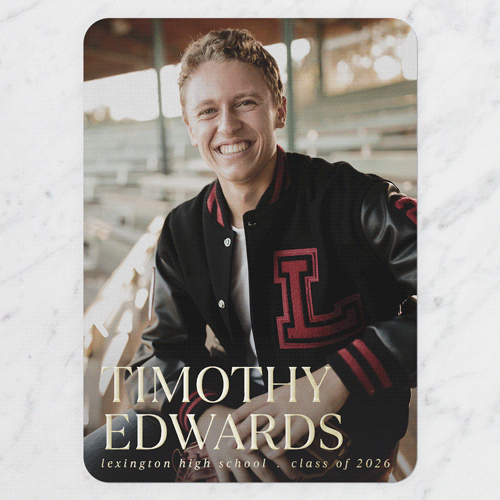 Clean Name Graduation Announcement, Gold Foil, White, 5x7, Matte, Personalized Foil Cardstock, Rounded, White