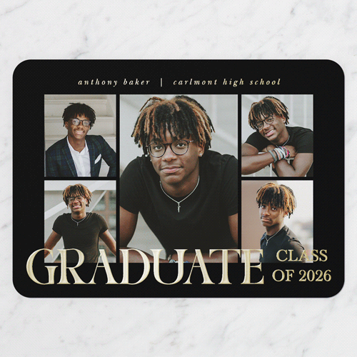 Splendid Graduate Graduation Announcement, Gold Foil, Black, 5x7, Matte, Personalized Foil Cardstock, Rounded, Black