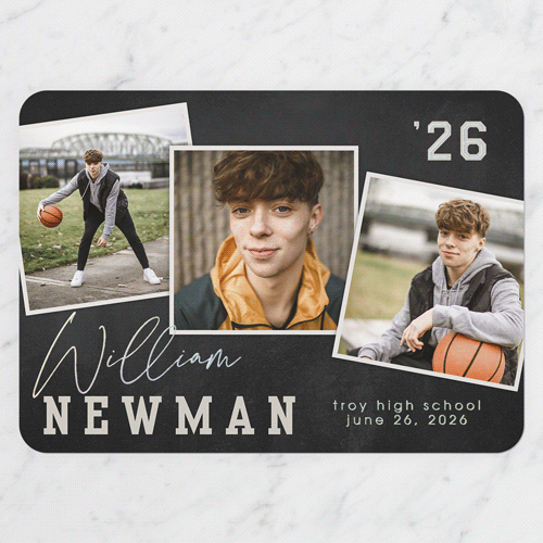 Snapshot Overlay Graduation Announcement, Black, Iridescent Foil, 5x7, Matte, Personalized Foil Cardstock, Rounded, Black