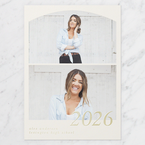 Stacked Scenes Graduation Announcement, Gold Foil, Beige, 5x7, Matte, Personalized Foil Cardstock, Square, Cream