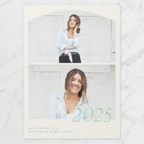 Stacked Scenes Graduation Announcement, Iridescent Foil, Beige, 5x7, Matte, Personalized Foil Cardstock, Square