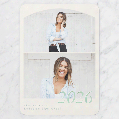 Stacked Scenes Graduation Announcement, Iridescent Foil, Beige, 5x7, Matte, Personalized Foil Cardstock, Rounded, Cream