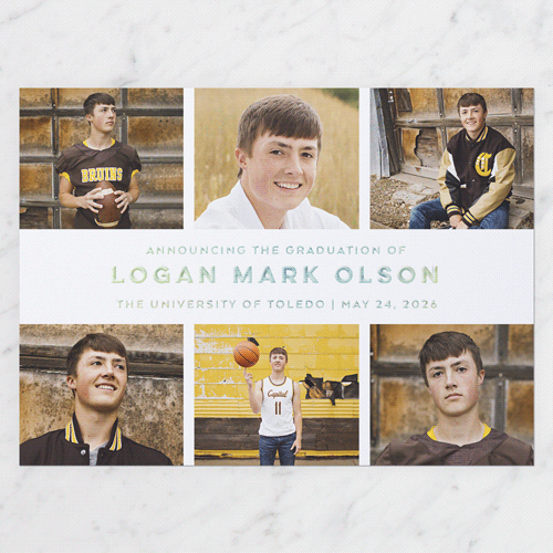 Simple Showcase Graduation Announcement, Iridescent Foil, White, 6x8, Write Your Own, Matte, Personalized Foil Cardstock, Square, White