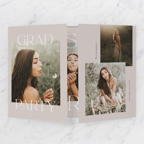 Bold Designation Graduation Invitation, Beige, Gate Fold, Write Your Own, Matte, Folded Smooth Cardstock, Square, Sandstone