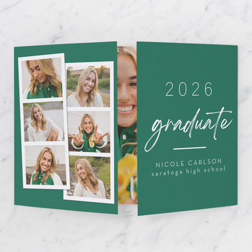 Snapshot Stack Graduation Announcement, Green, Gate Fold, Write Your Own, Matte, Folded Smooth Cardstock, Square, Bamboo