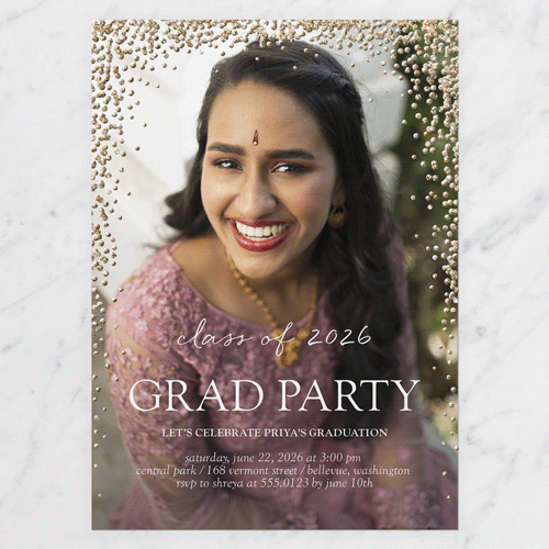 Sparkling Sprinkle Graduation Invitation, White, Write Your Own, Antique Gold Glitter, Matte, Signature Smooth Cardstock, Square, White