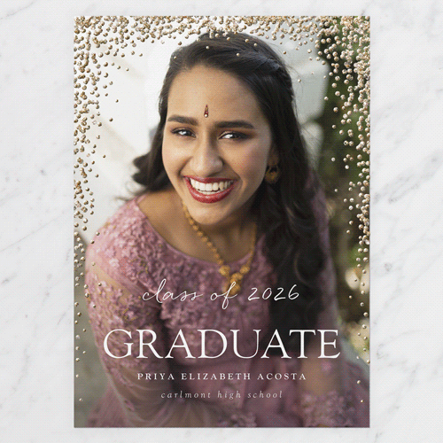 Sparkling Sprinkle Graduation Announcement, White, Write Your Own, Antique Gold Glitter, Matte, Signature Smooth Cardstock, Square, White
