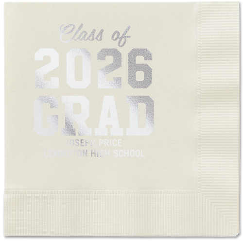 Collegiate Celebration Napkin, Grey, Ecru, silver