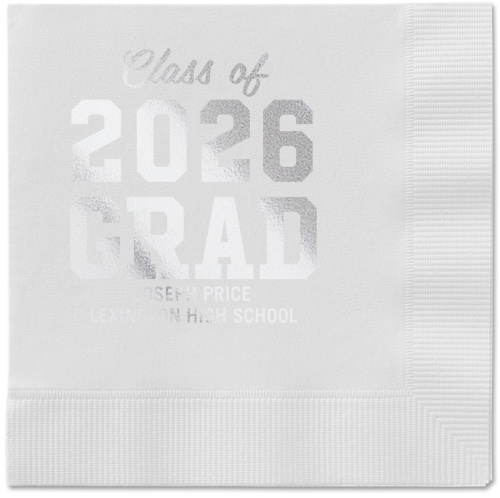 Collegiate Celebration Napkin, Grey, White, silver