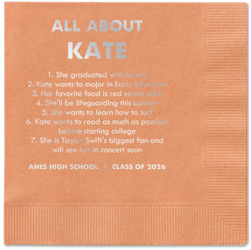 All About Napkin, Grey, Coral, silver