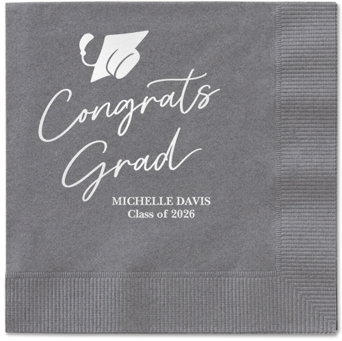 Party Cap Napkin, White, Pewter, white