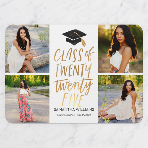 Capped Class Graduation Announcement, White, 5x7 Flat, 100% Recycled Cardstock , Rounded