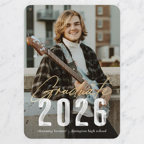 Textured Overlay Graduation Announcement, White, 5x7 Flat, Signature Smooth Cardstock, Rounded, White