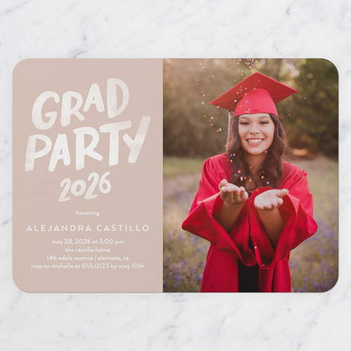 Collegiate Celebration Graduation Invitation, Brown, 5x7 Flat, Signature Smooth Cardstock, Rounded, Alpaca