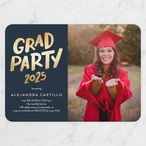 Collegiate Celebration Graduation Invitation, Blue, 5x7 Flat, Standard Smooth Cardstock, Rounded