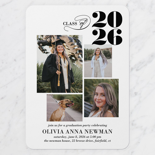 Script Class Graduation Invitation, White, none, 5x7 Flat, Pearl Shimmer Cardstock, Rounded, White