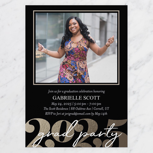 Strong Year Graduation Invitation, Black, 5x7 Flat, Luxe Double-Thick Cardstock, Square