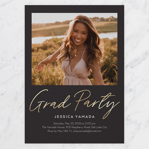 Luminous Occasion Graduation Invitation, Grey, 5x7 Flat, Pearl Shimmer Cardstock, Square, Charcoal