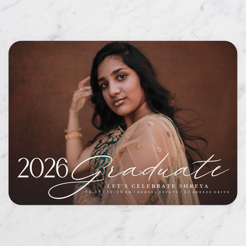 Astute Accomplishment Graduation Invitation, White, 5x7 Flat, Matte, Signature Smooth Cardstock, Rounded, White